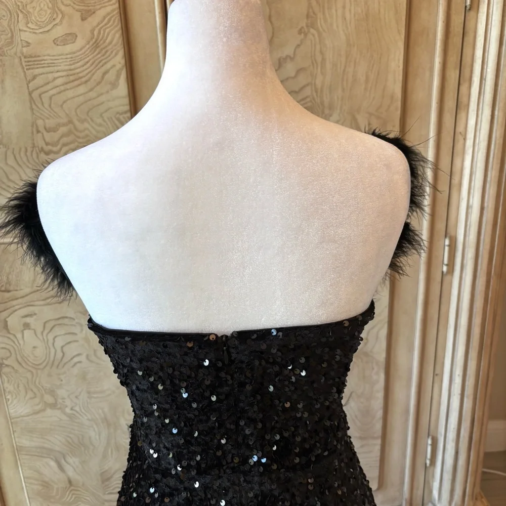 NEW Black Sequin Dress, Black Dress with Feathers Prom NWOT Size XLG - Picture 8 of 13